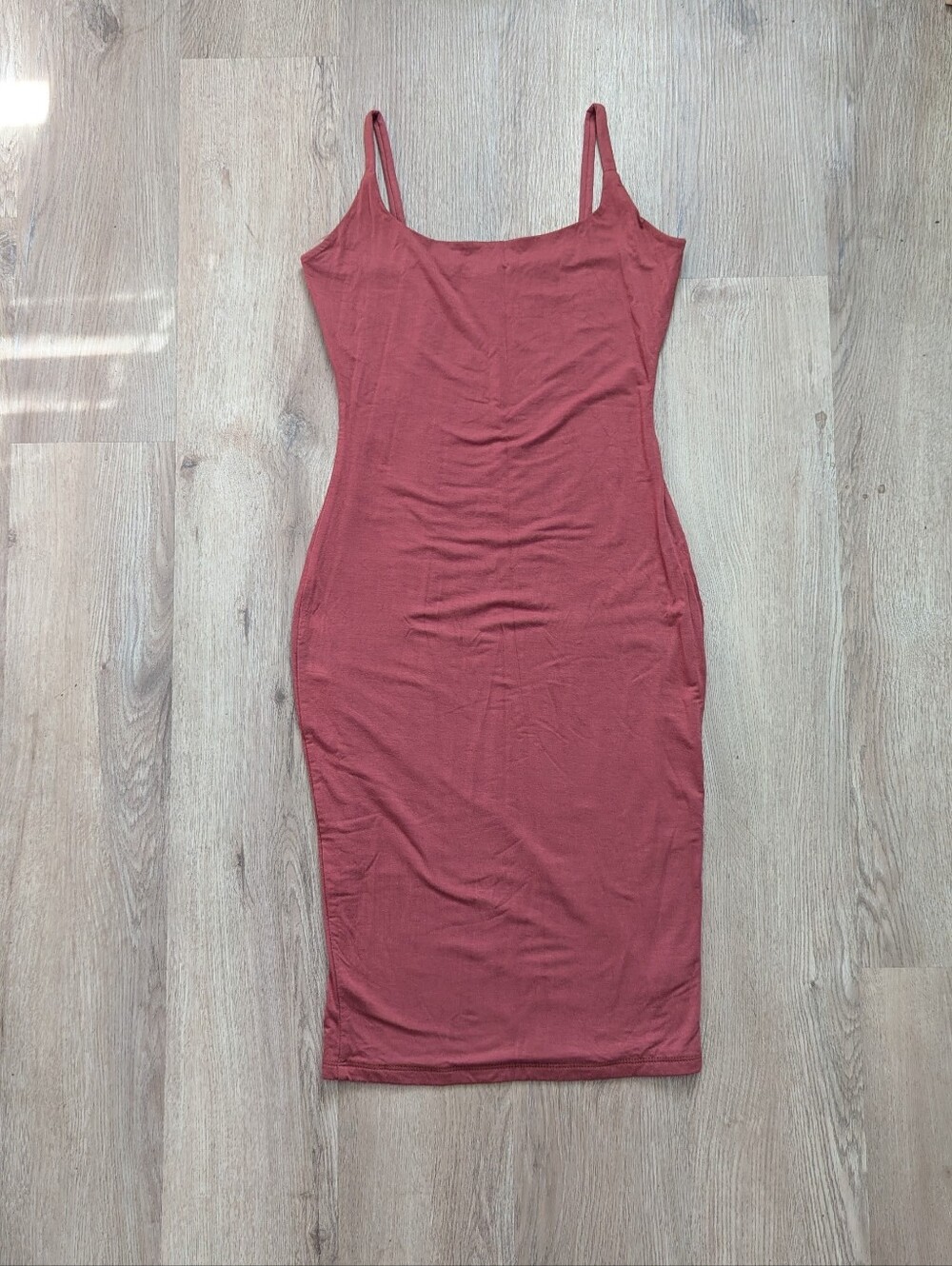 Rust Spaghetti Strap Bodycon Midi Dress